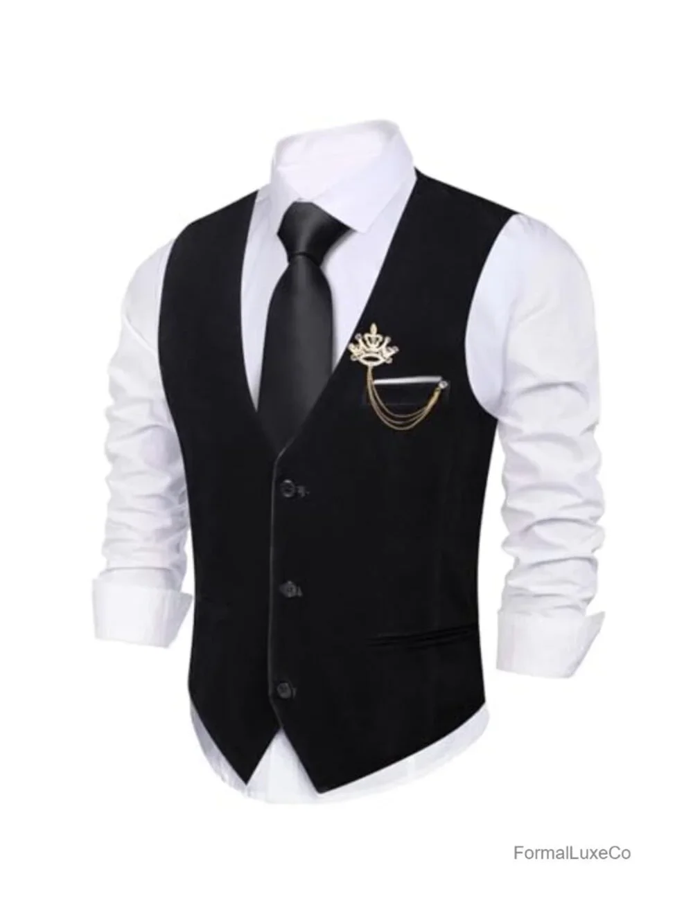Men's Velvet Suit Vest with Brooch - 2 Piece Set, Formal Wedding Party